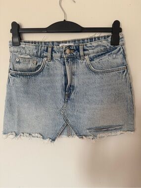 Zara Light Blue Distressed Denim Mini Skirt
